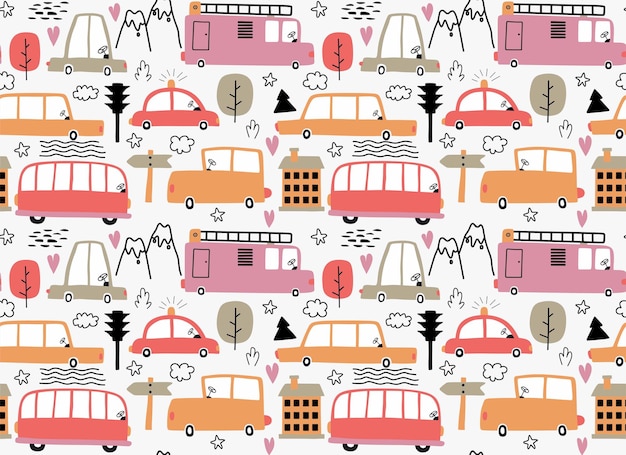 seamless cute car cartoon pattern