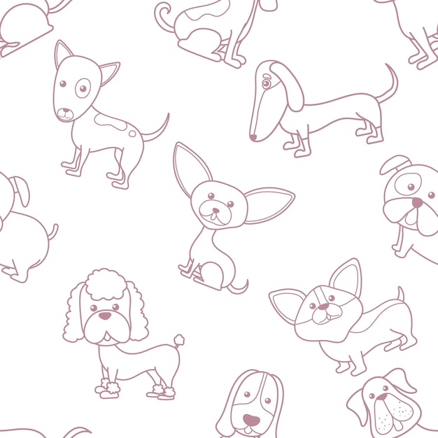 Seamless cute dog outline cartoon pattern