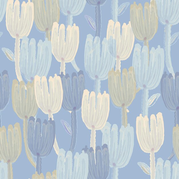 Seamless cute hand draw flower pattern on blue background greeting card