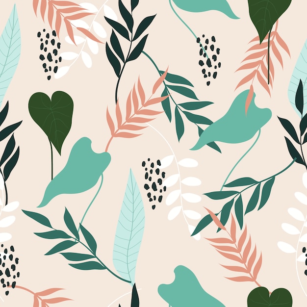 Seamless cute  pastel leaves pattern