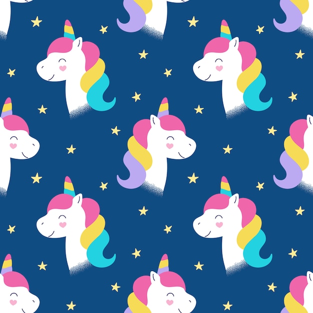 Seamless cute pattern, unicorn magic head, little horse