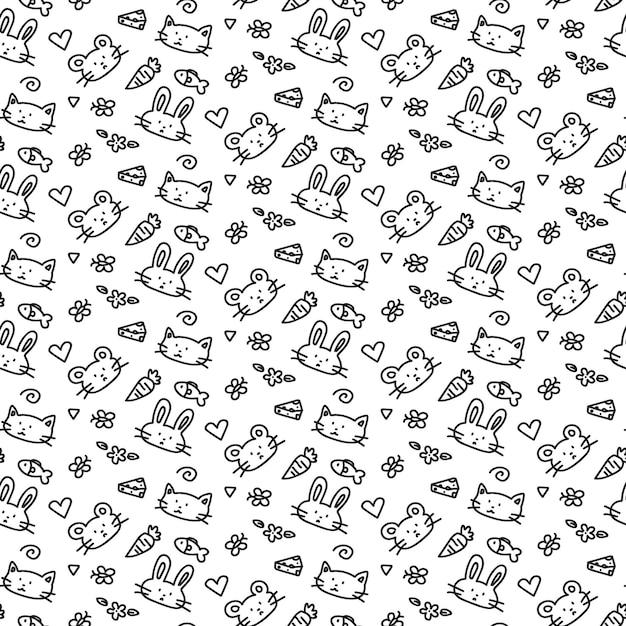 seamless cute pet simple doodle cartoon pattern