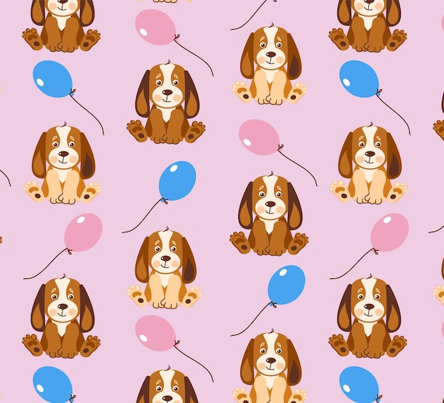 Seamless cute puppy dog pattern Cartoon funny and happy dog character