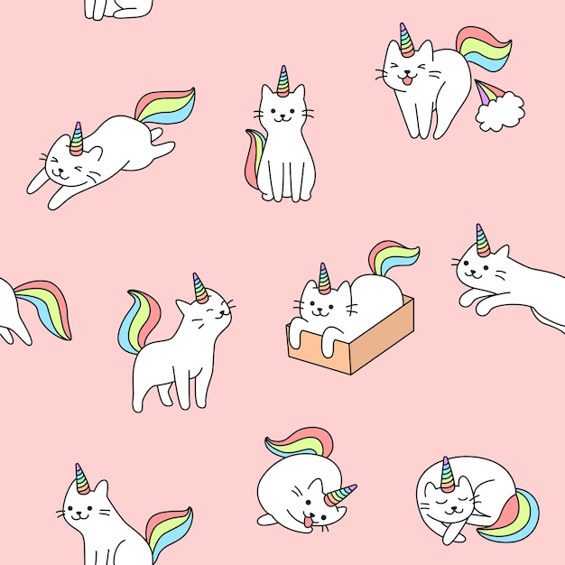 Seamless cute unicorn cat pattern illustration