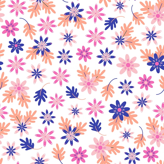 Seamless daisy floral pattern in scandinavian folk style 