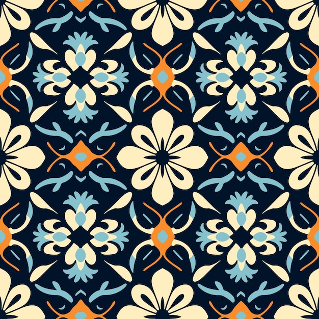 Vector seamless decorative floral pattern with symmetrical design