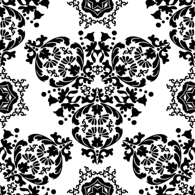 Seamless decorative wallpaper in damask style. Black and white. Vector illustration.