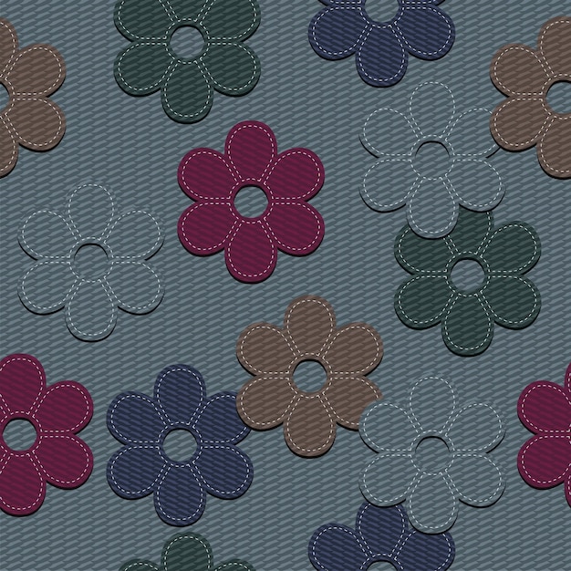 seamless denim background with scrapbook flowers