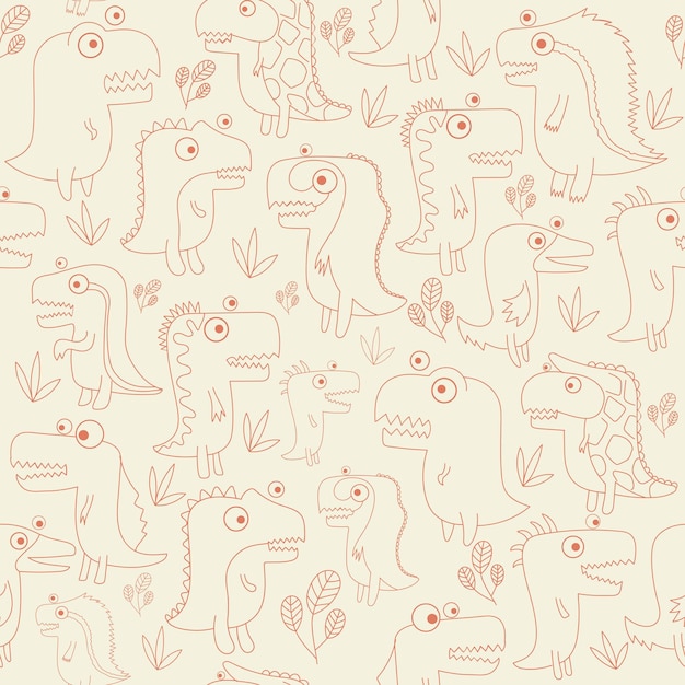 Seamless dinosaur animal pattern set cute childish seamless pattern in outline cartoon style