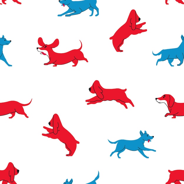 Seamless dog pattern with different dogs in graphic style