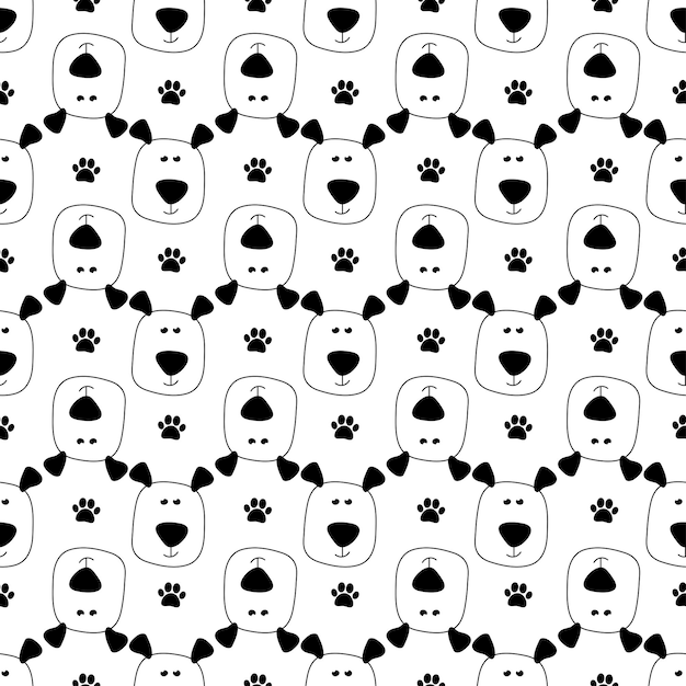 Seamless dog pattern with funny doodle hand drawn dog and paw Doodle vector illustration Pattern for kids print fabric postcards