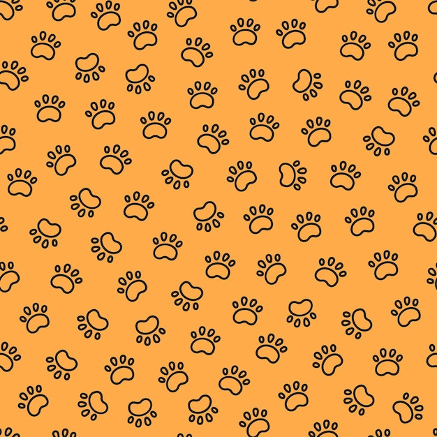 Seamless dog pattern with paw prints Cat foots texture Pattern with doggy pawprints Orange