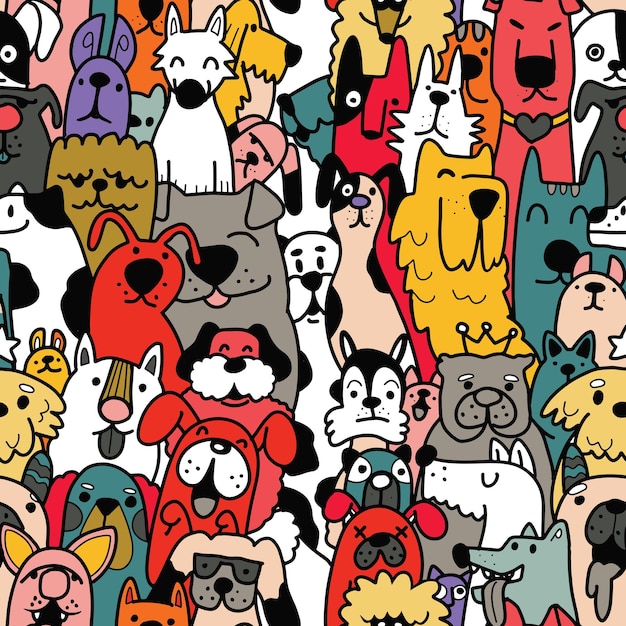 Seamless doodle dogs line art background