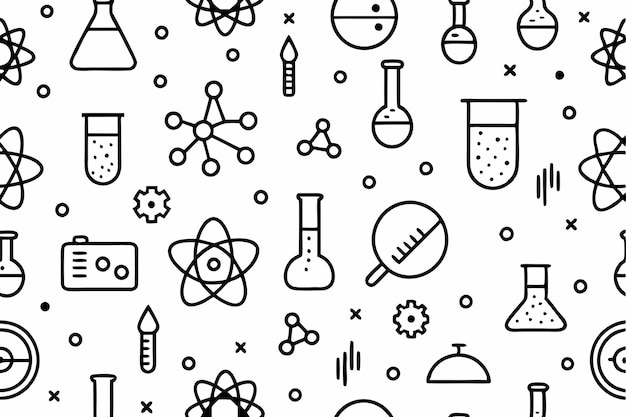 Seamless Doodle Science Lab Pattern Vector Hand drawn Laboratory Equipment Symbols Illustration