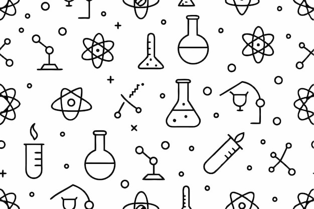 Seamless Doodle Science Lab Pattern Vector Hand drawn Laboratory Equipment Symbols Illustration