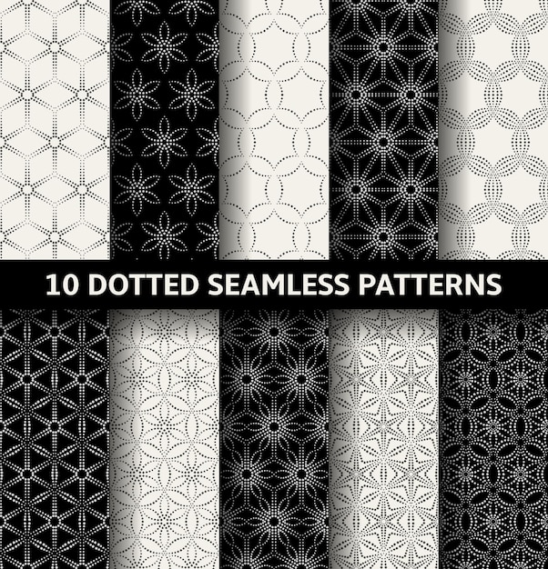 Seamless dotted pattern set geometric background collection vector