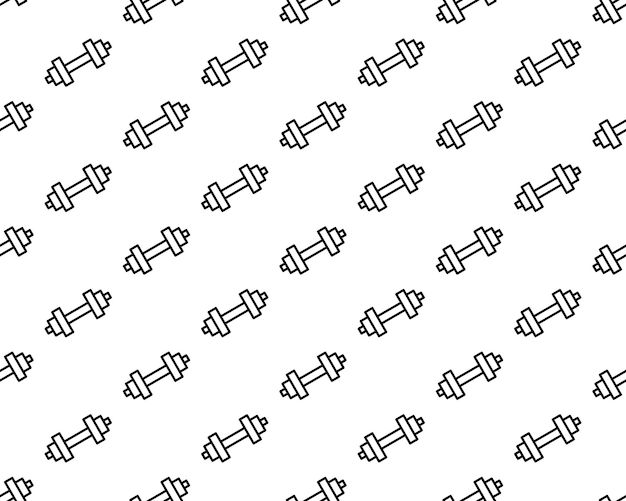 Seamless dumbbell pattern isolated on white background sport equipment geometric vector background for textile print page fill Tiling textures with thin line black and white icons set