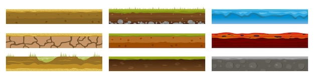 Seamless Earth Surface. Green grass land landscape, sandy desert and sea water beach