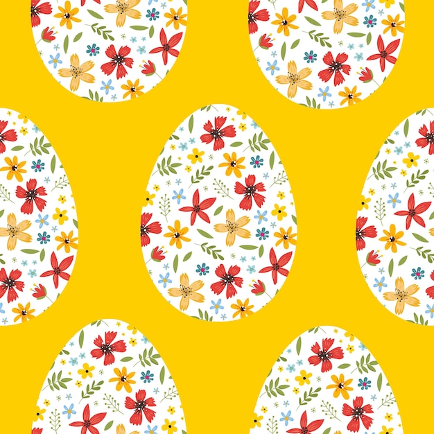 Seamless easter background pattern with easter eggs and flowers Vector EPS10