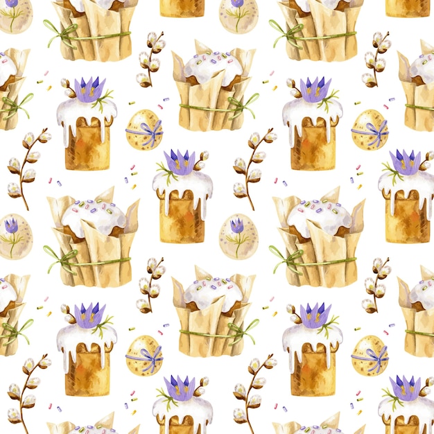 Seamless Easter pattern with Easter cakes