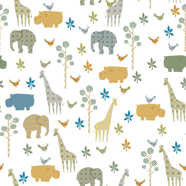 Seamless editable pattern with lovely animals