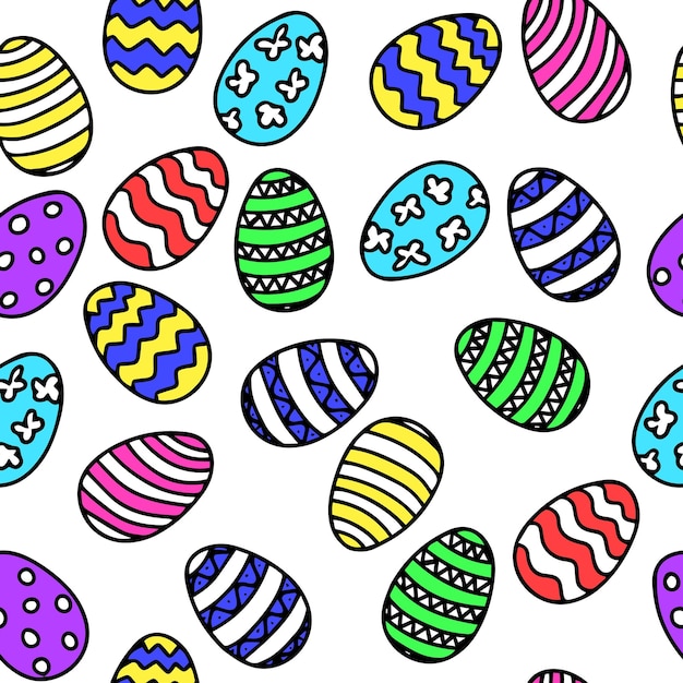 Seamless eggs pattern. Easter pattern with hand draw doodle eggs with color. Vector illustration.