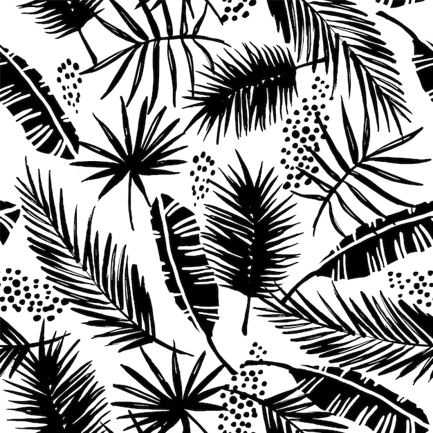 Seamless exotic pattern with tropical plants.