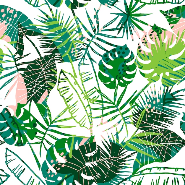 Seamless exotic pattern with tropical plants.