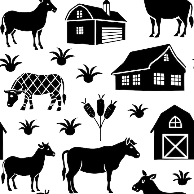 Seamless Farm Animals Vector Set HandDrawn Design