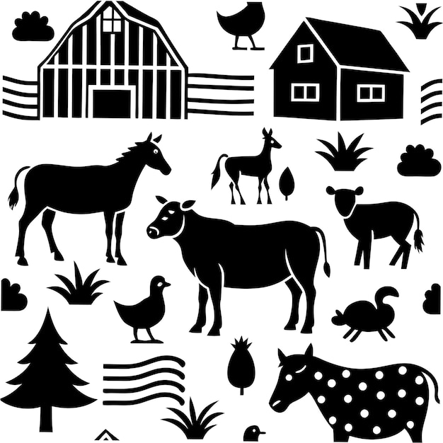 Seamless Farm Animals Vector Set HandDrawn Design