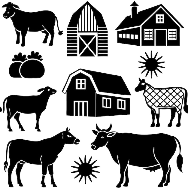 Seamless Farm Animals Vector Set HandDrawn Design