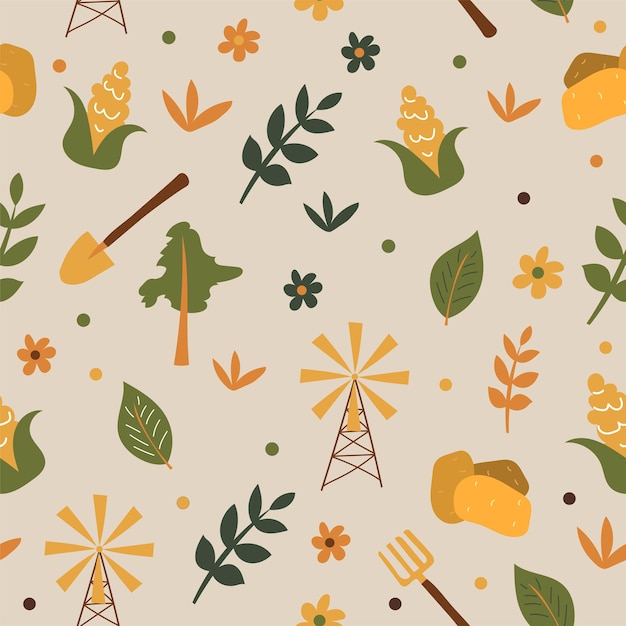 Seamless farm pattern background - growing corn and potatoes