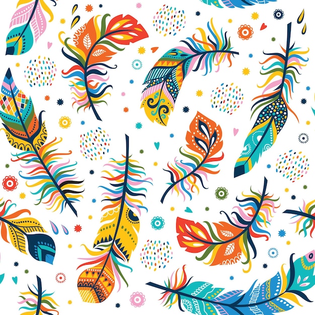 seamless feathers pattern in boho style