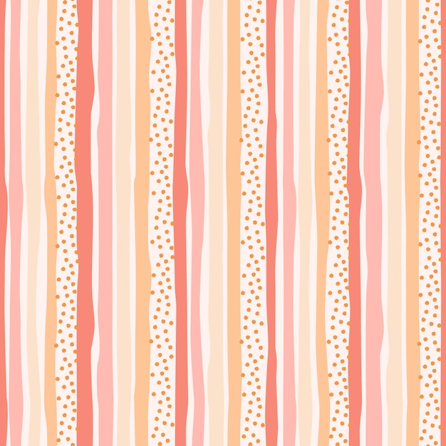 Seamless feminine pattern with hand drawn multicolored wavy stripes with ragged edges and tiny spots