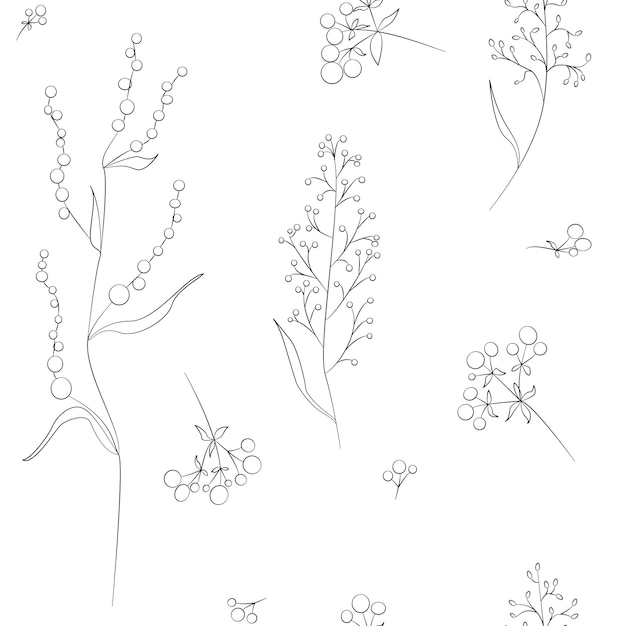 Seamless field flowers and grasses elements vector pattern