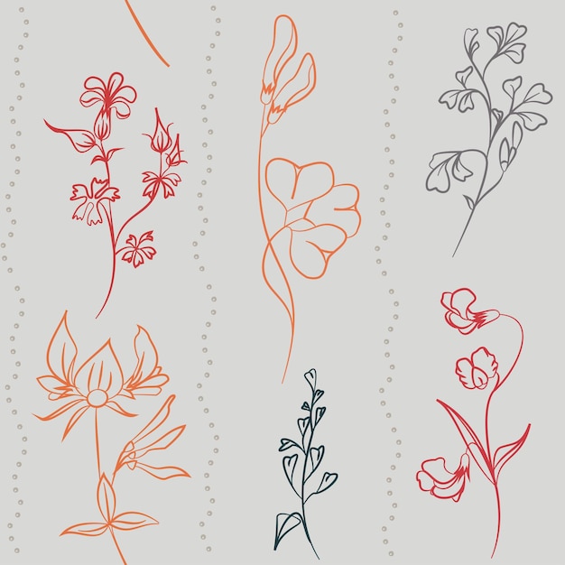 Seamless field flowers and grasses elements vector pattern