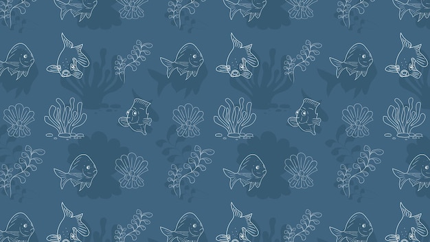 Seamless fish pattern blue background design