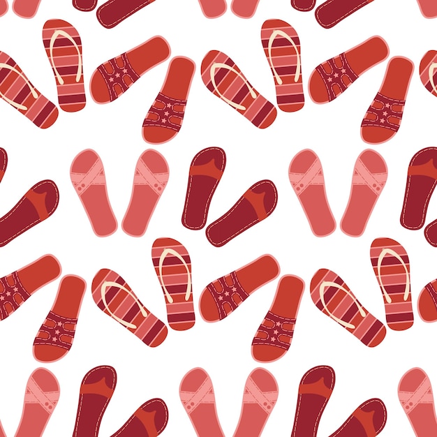 seamless flip flops pattern color summer backdrop Red repeat background Cartoon flat illustration