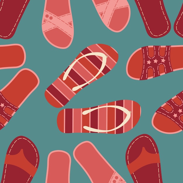 seamless flip flops pattern color summer backdrop repeat background Cartoon flat illustration