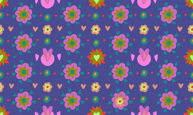 Seamless floral female pattern. Small pink flowers on purple blue background.  Wrapping and gift