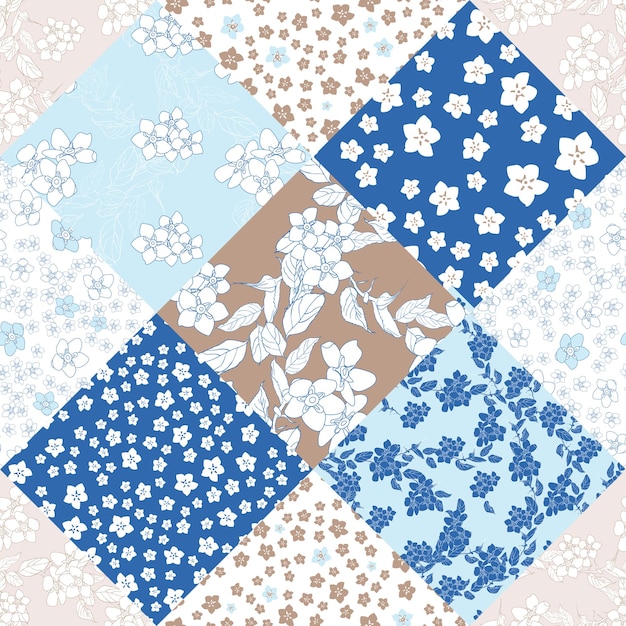 Seamless floral patchwork pattern with flowers.