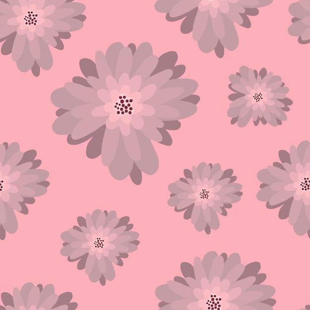 Seamless floral pattern. Abstract spring print. Flowers on a pink background in cartoon style. Stock windy illustration.