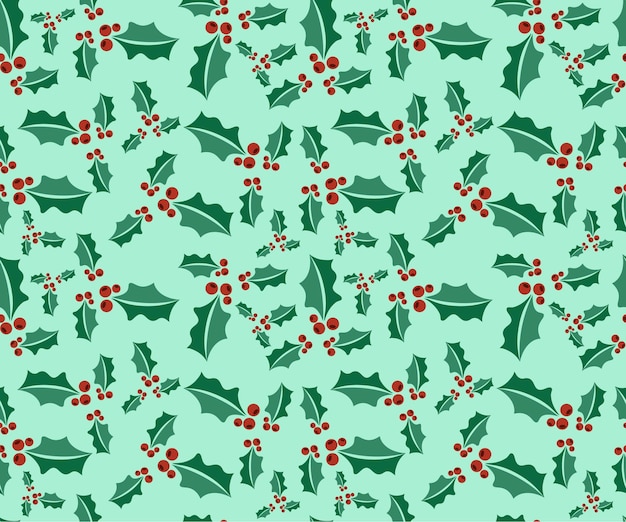 seamless floral pattern for Christmas with holly berry, leaves