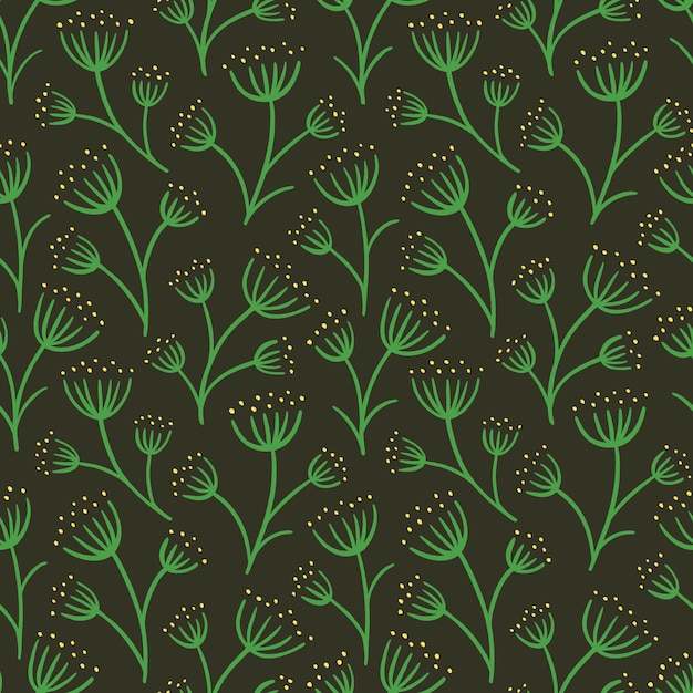 Seamless floral pattern Dark background with stylised plants Simple botanical wallpaper vector