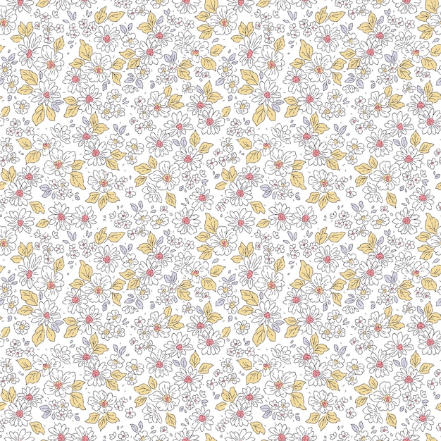 Seamless floral pattern for design Small white flowers White background Liberty style