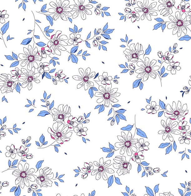 Seamless floral pattern for design Small white flowers White background Modern floral pattern