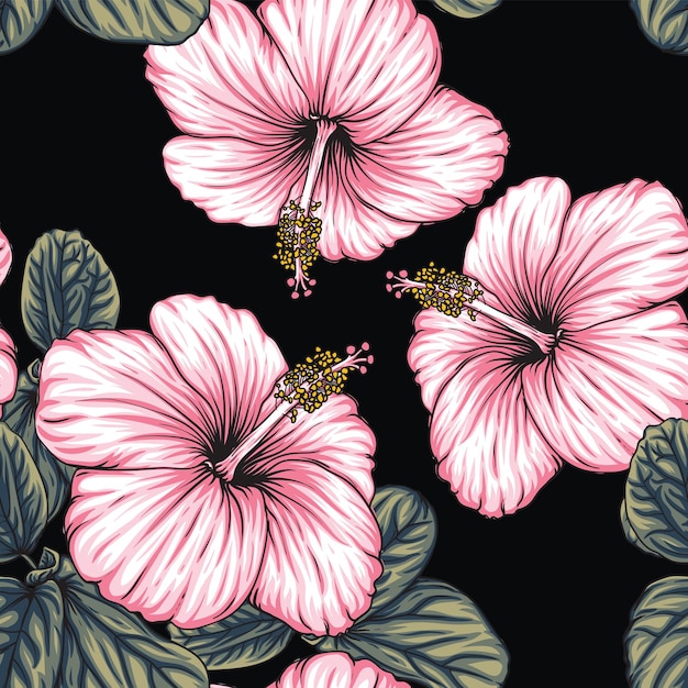 Seamless floral pattern Hibiscus flowers background.