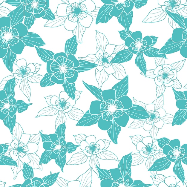 Seamless floral pattern Horizontal design Pastel blue color