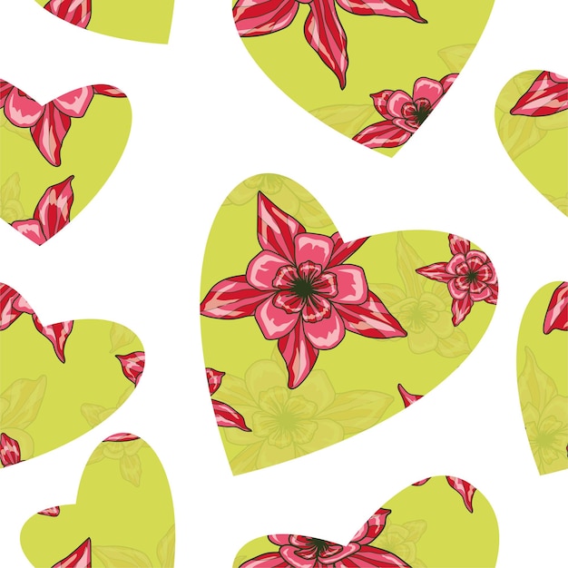 Seamless floral pattern Horizontal design White background color Heart shape