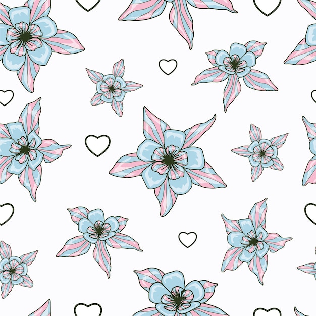 Seamless floral pattern Horizontal design White background color